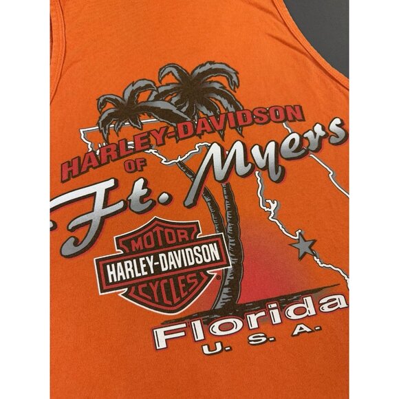 Rare Vintage Y2K Harley Davidson Ft. Myers Florida Art Orange Tank Top USA Made - Picture 4 of 10